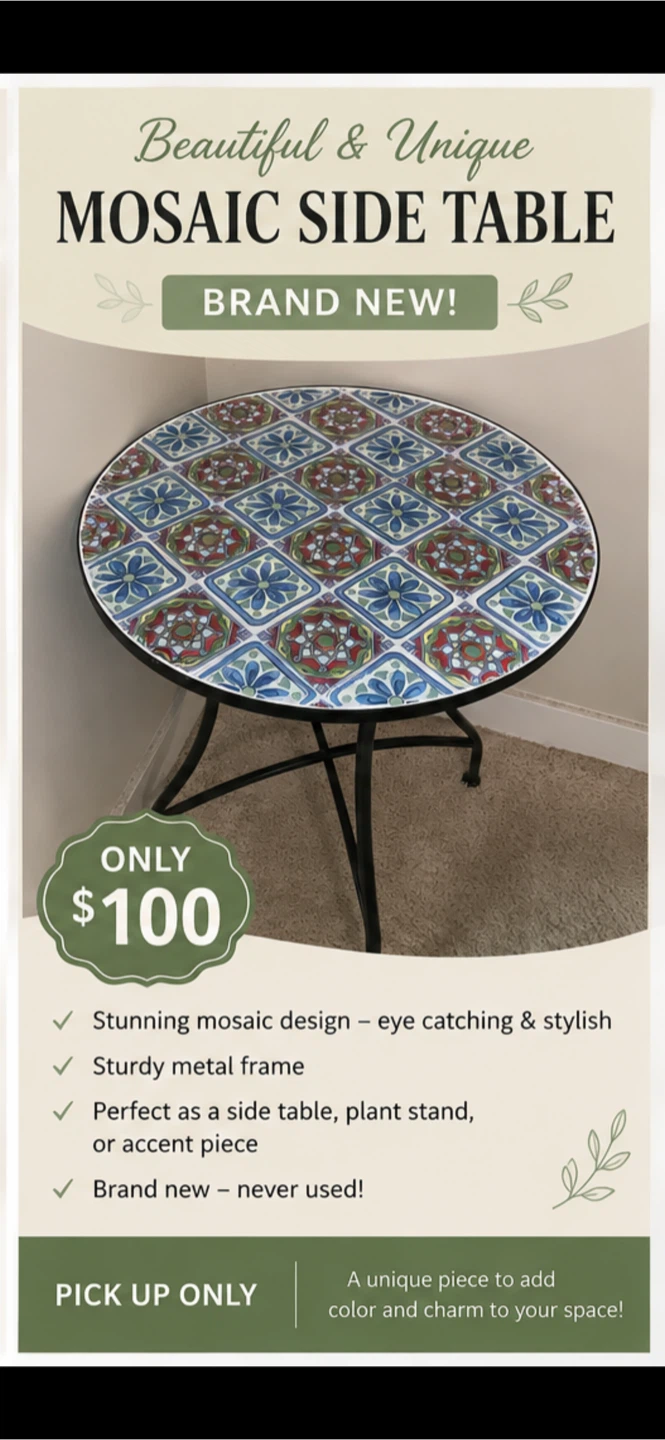 Beautiful & Unique Mosaic Side Table