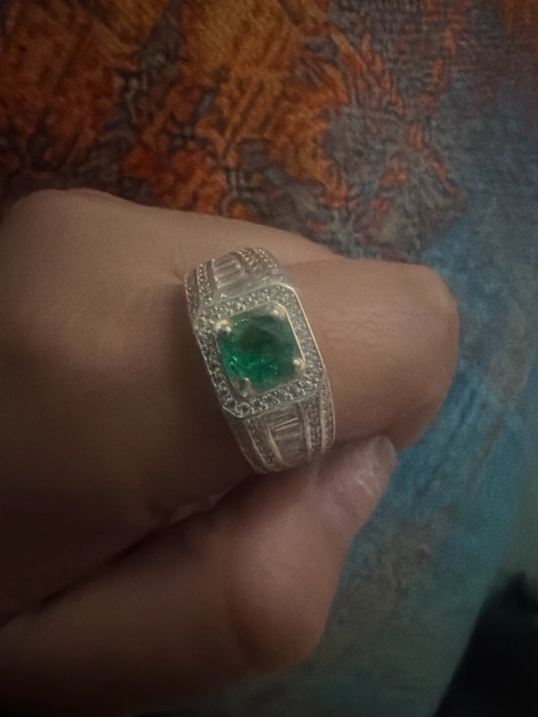 Men's Emerald and Diamond Ring Sterling Silver - photo 2