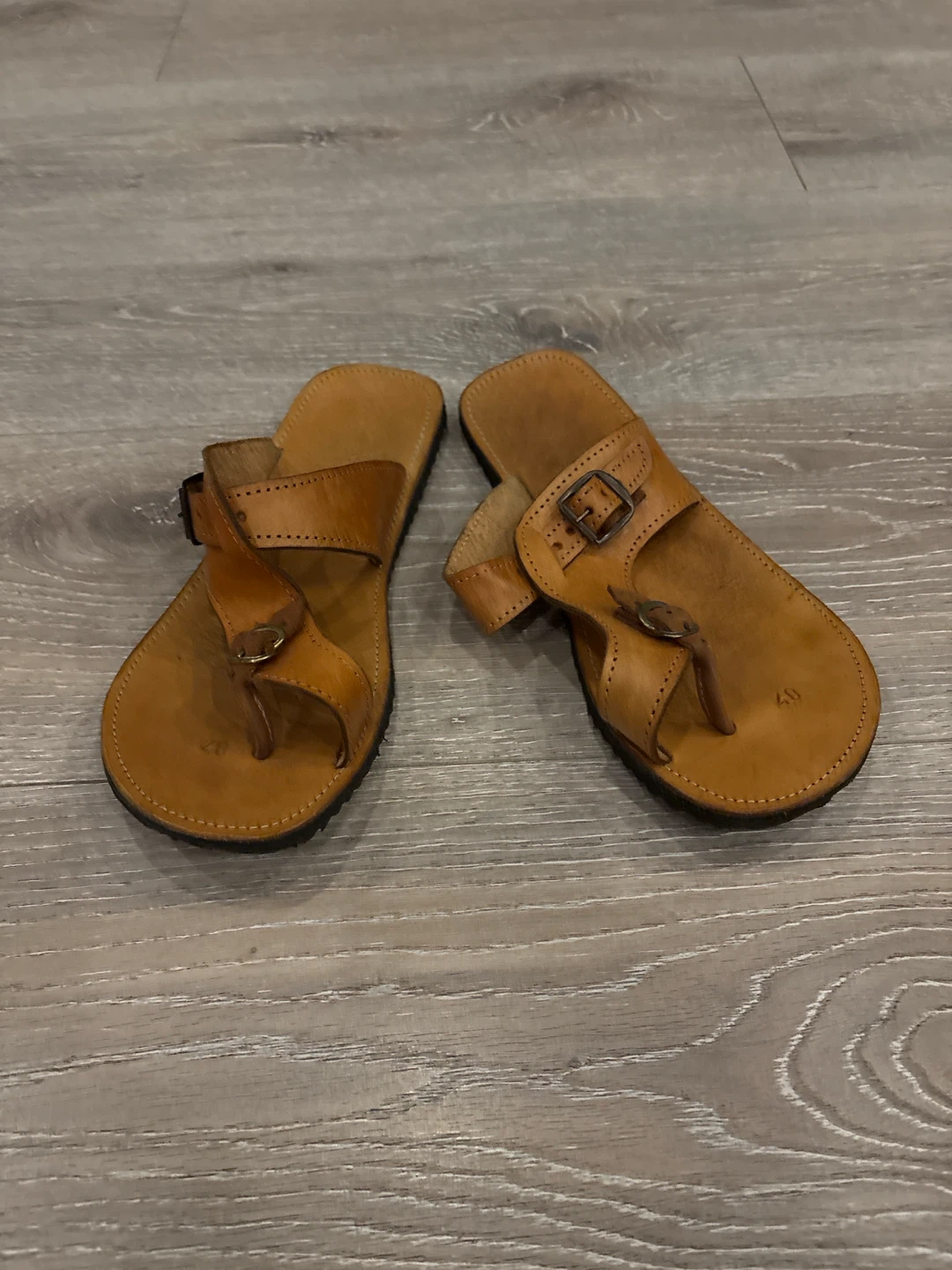 Tan Leather Sandals with Buckle Size 40 - photo 2