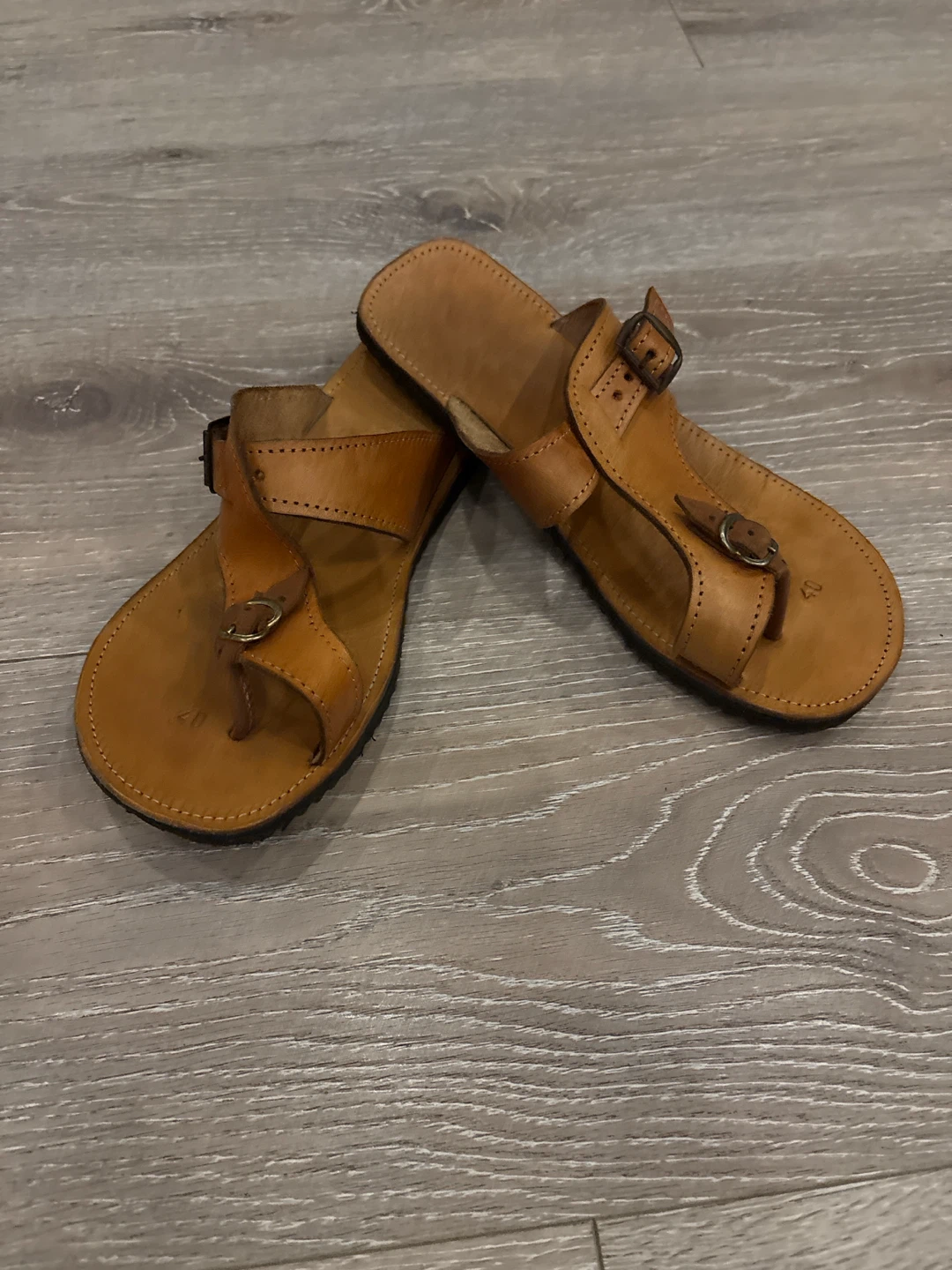 Tan Leather Sandals with Buckle Size 40 - photo 4