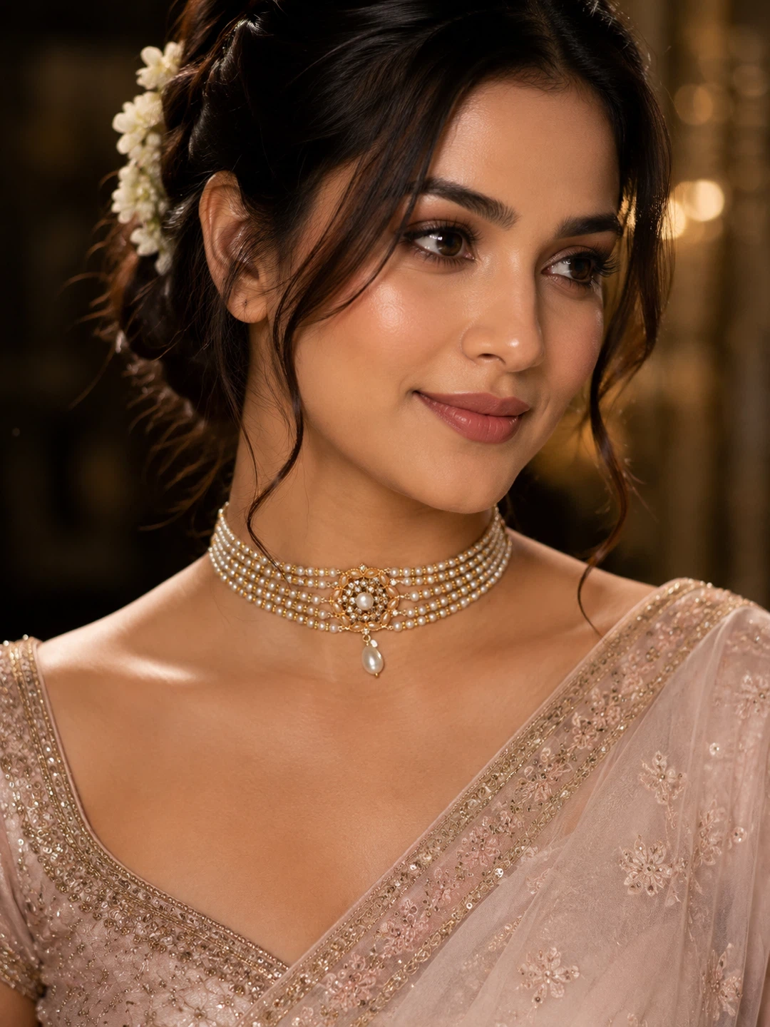 Pearl and Gold Choker Necklace