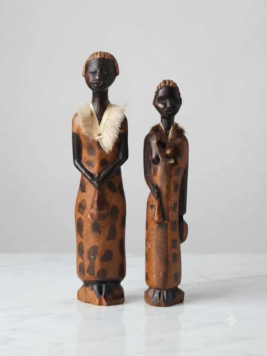 Vintage Hand-Carved African Tribal Couple Figurines set of 2
