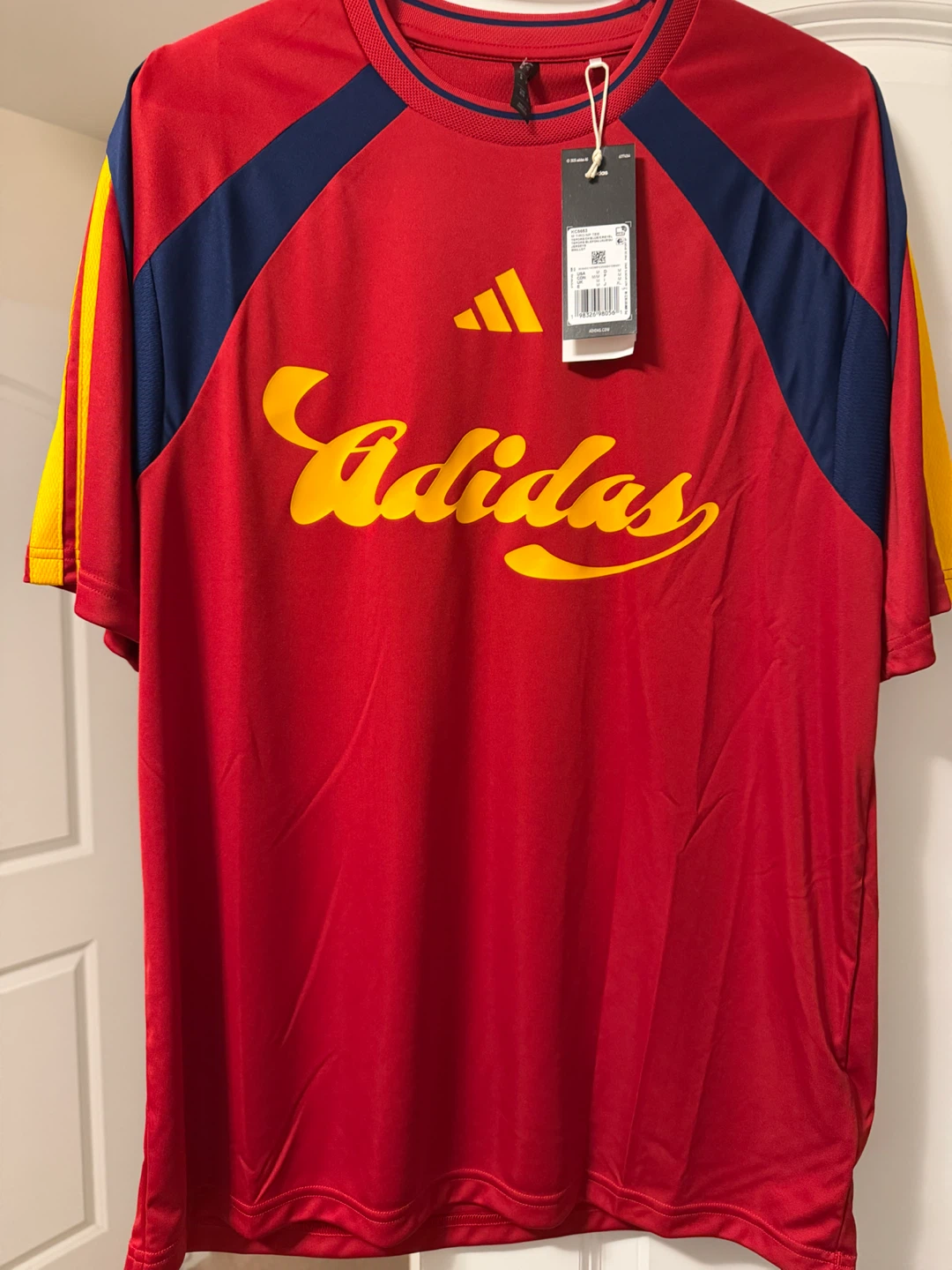 Adidas Red & Yellow Script Logo T-Shirt