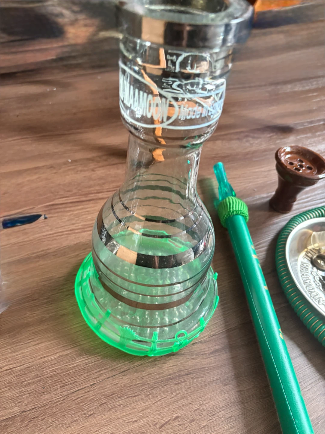 Glass Hookah with Green Hose and Metal Stem - photo 2
