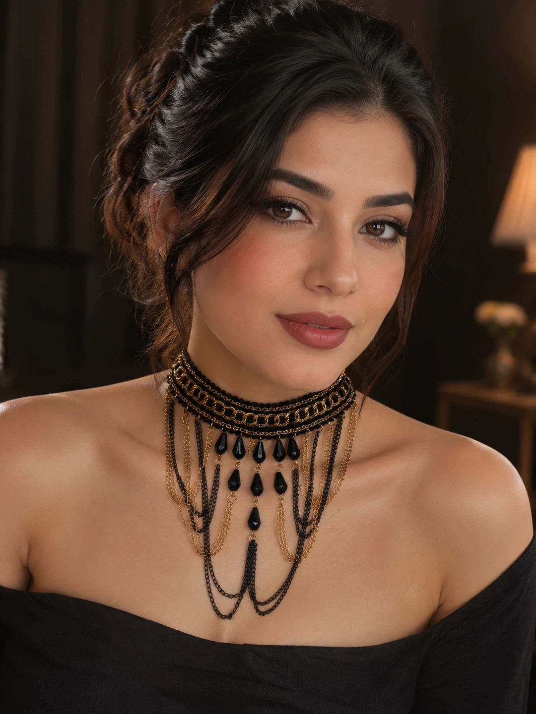 Black and Gold Layered Choker Necklace