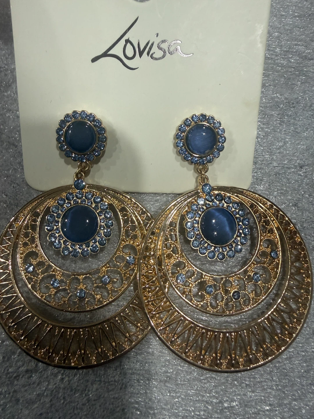 Lovisa Gold Tone Blue Gem Hoop Earrings - photo 2