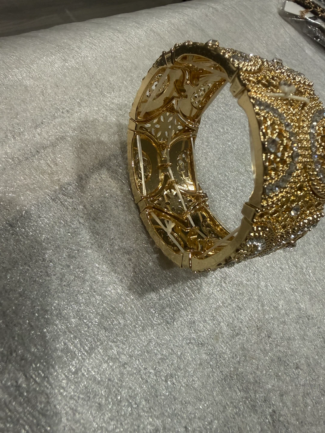 Gold-tone Bangle Bracelet with Rhinestones stretchable - photo 2