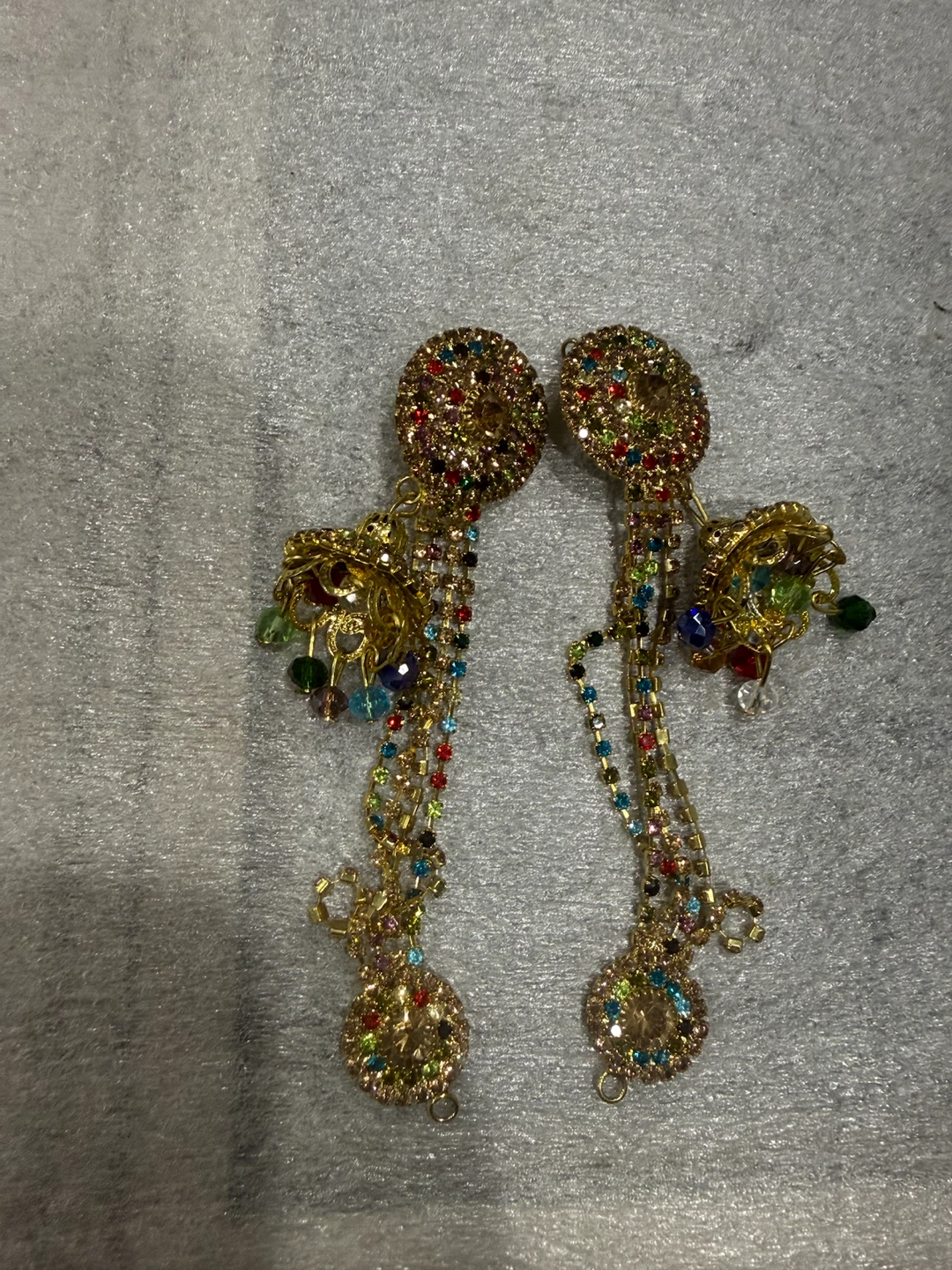 Gold-tone Jhumka Earrings with colourful stones