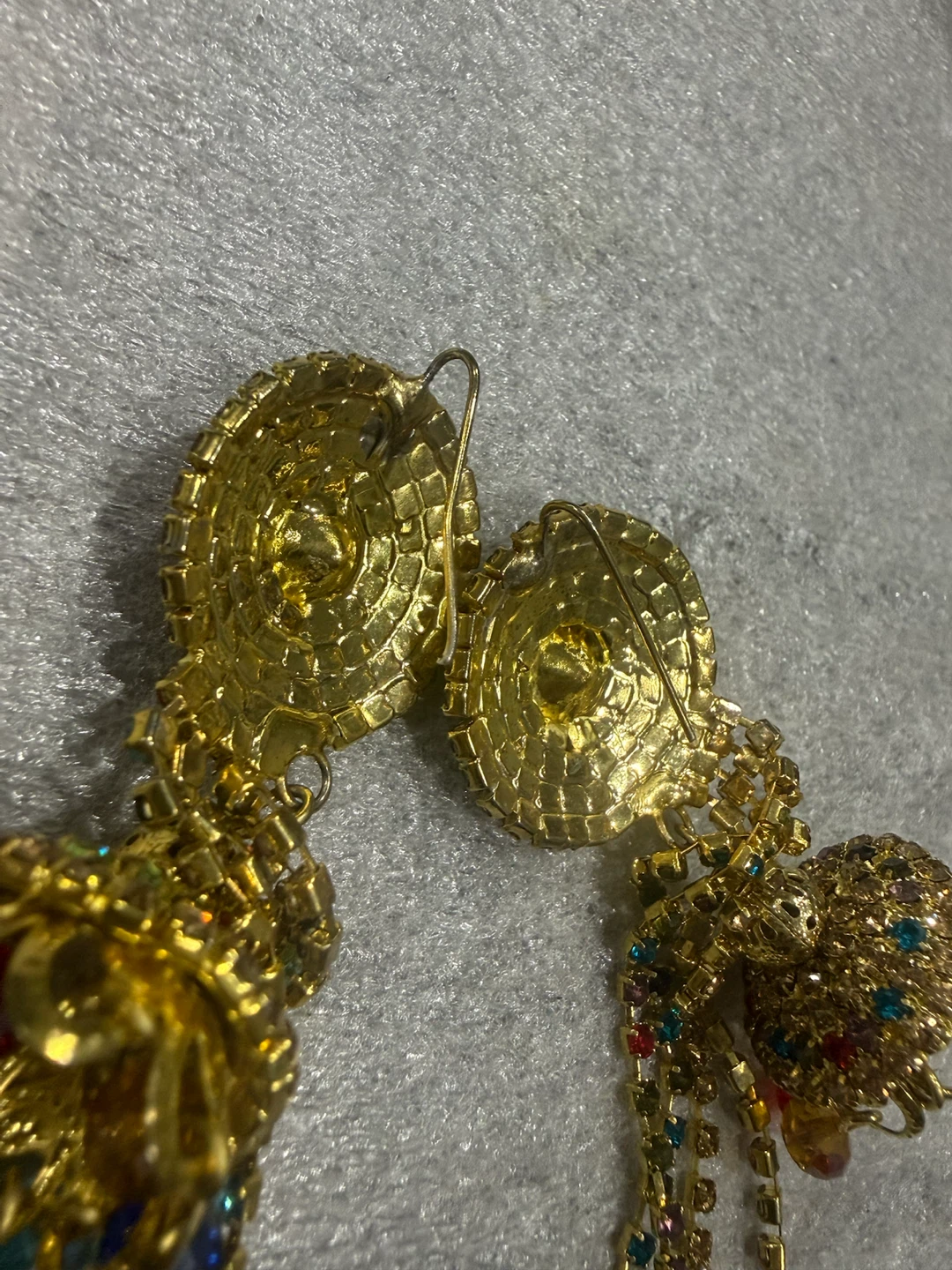 Gold-tone Jhumka Earrings with colourful stones - photo 2