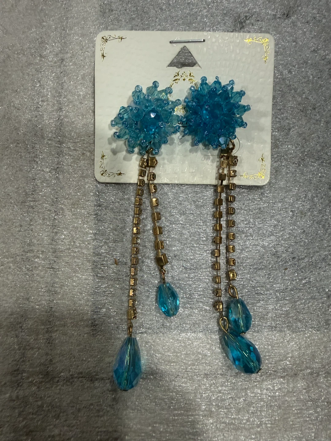 Blue Beaded Drop Earrings