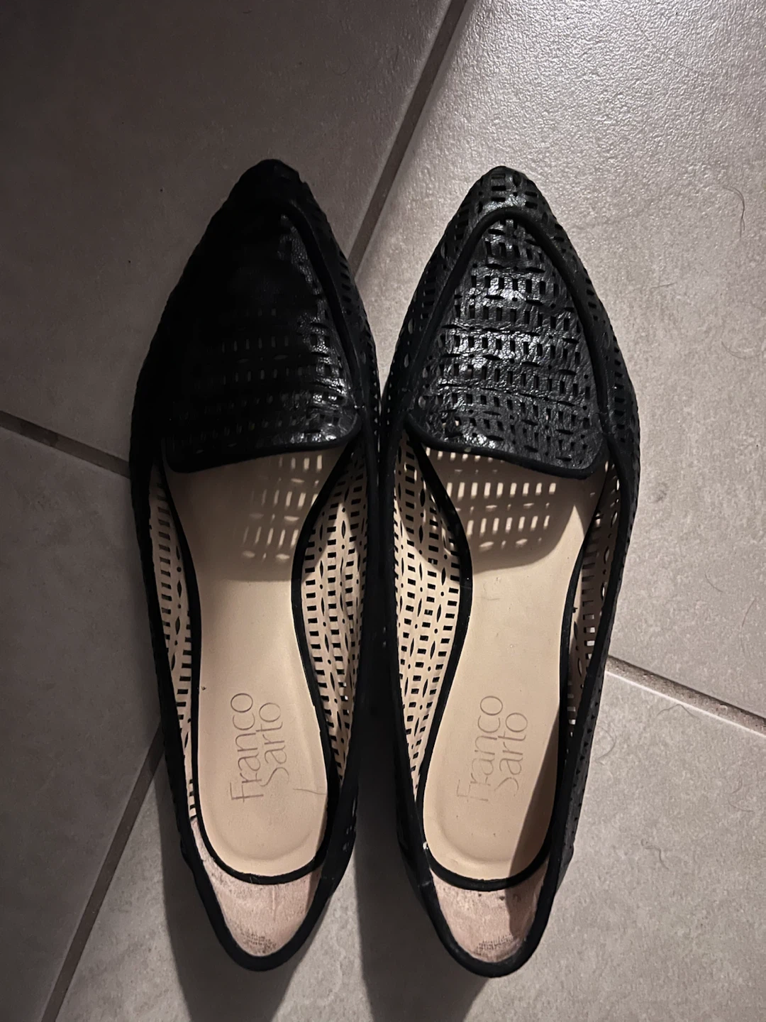 Franco Sarto Black Perforated Loafer Flats