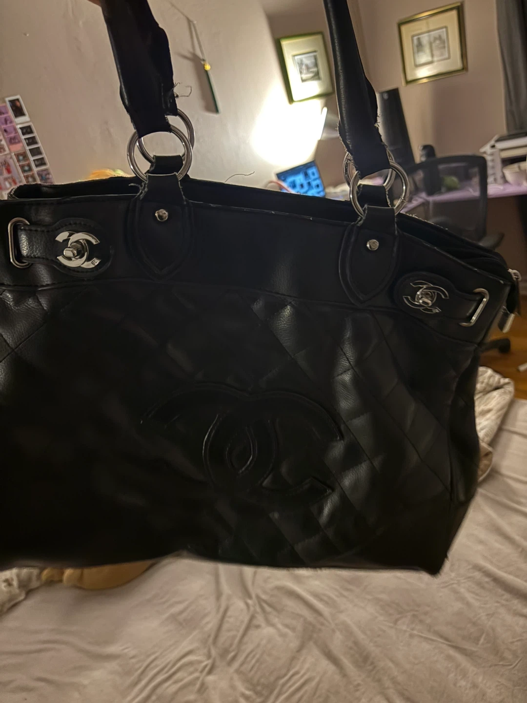 Black Quilted Tote Bag