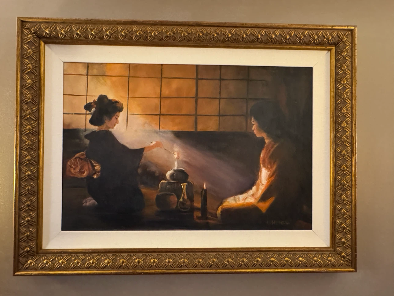 Framed Painting of Japanese Tea Ceremony Scene