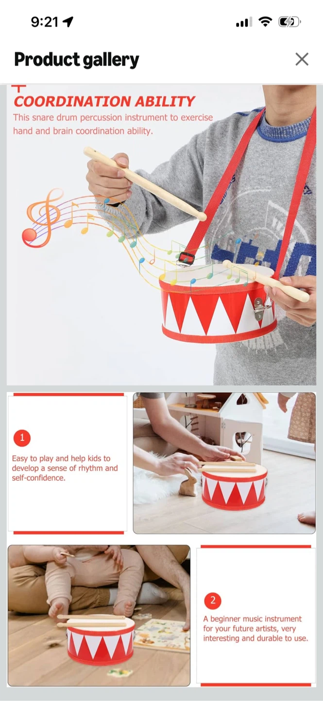 New-Kids Snare Drum Toy with Sticks and Strap - photo 4