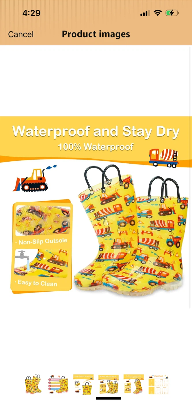 New-Kids Yellow Construction Truck Rain Boots With Lights