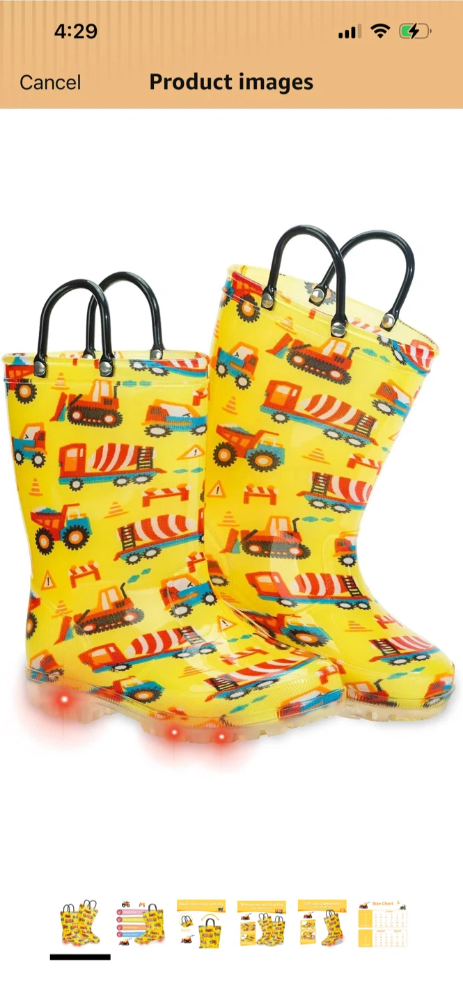 New-Kids Yellow Construction Truck Rain Boots With Lights - photo 2