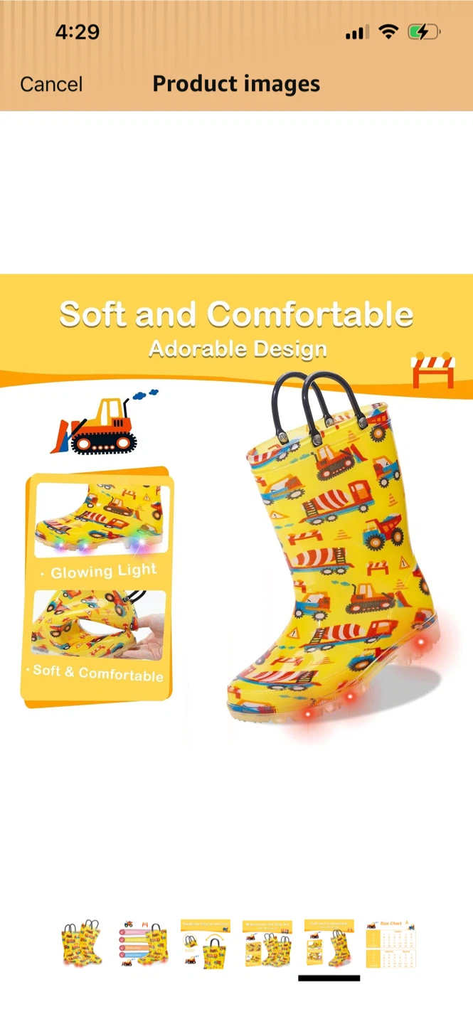 New-Kids Yellow Construction Truck Rain Boots With Lights - photo 3