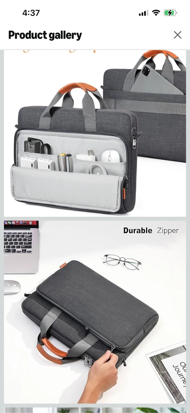 New-Grey Laptop Bag with Brown Leather Accents - photo 2