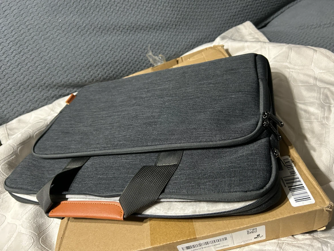 New-Grey Laptop Bag with Brown Leather Accents - photo 4