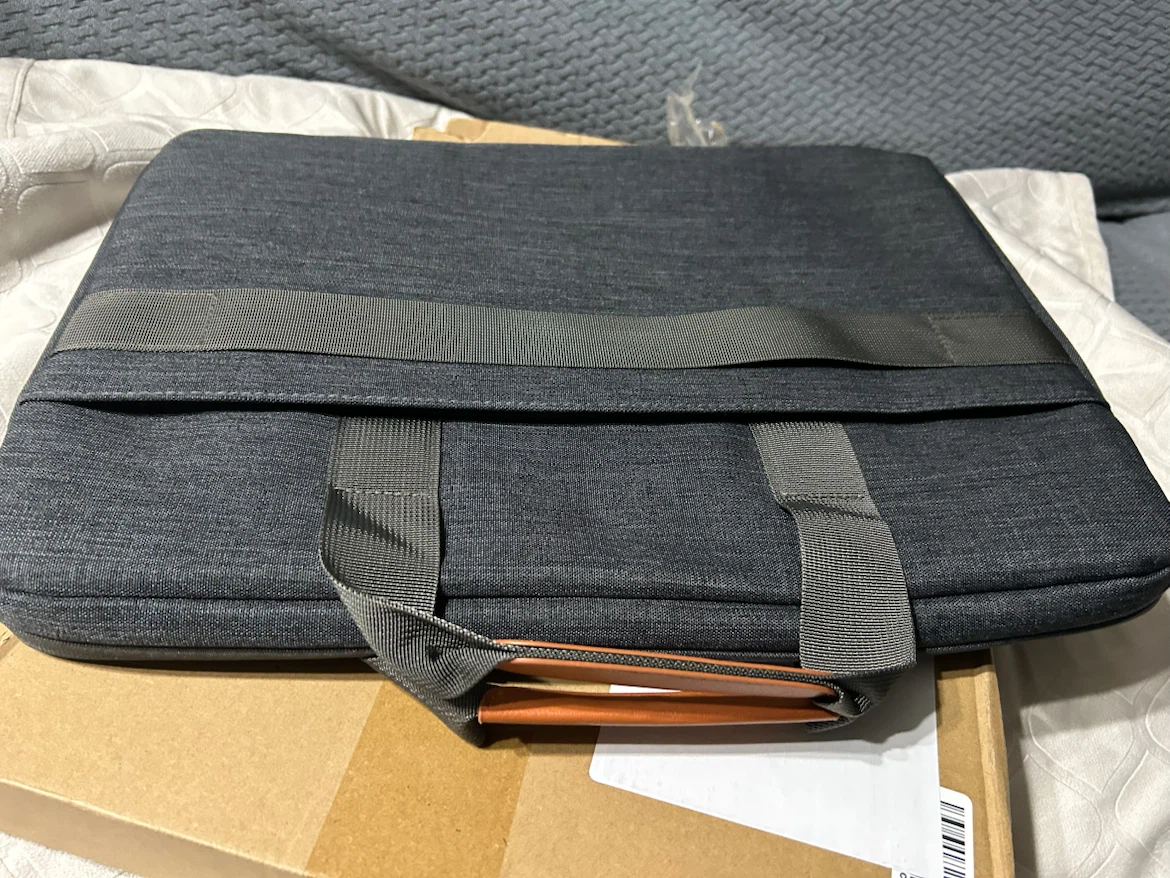 New-Grey Laptop Bag with Brown Leather Accents - photo 5