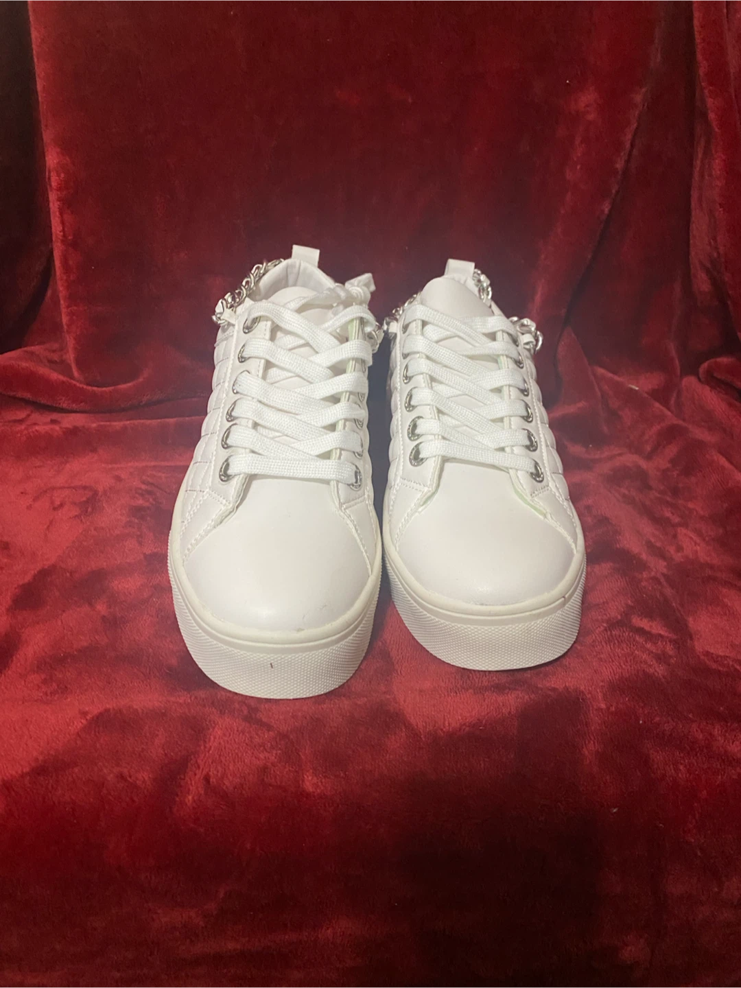 White Quilted Sneakers with Chain Detail - photo 2