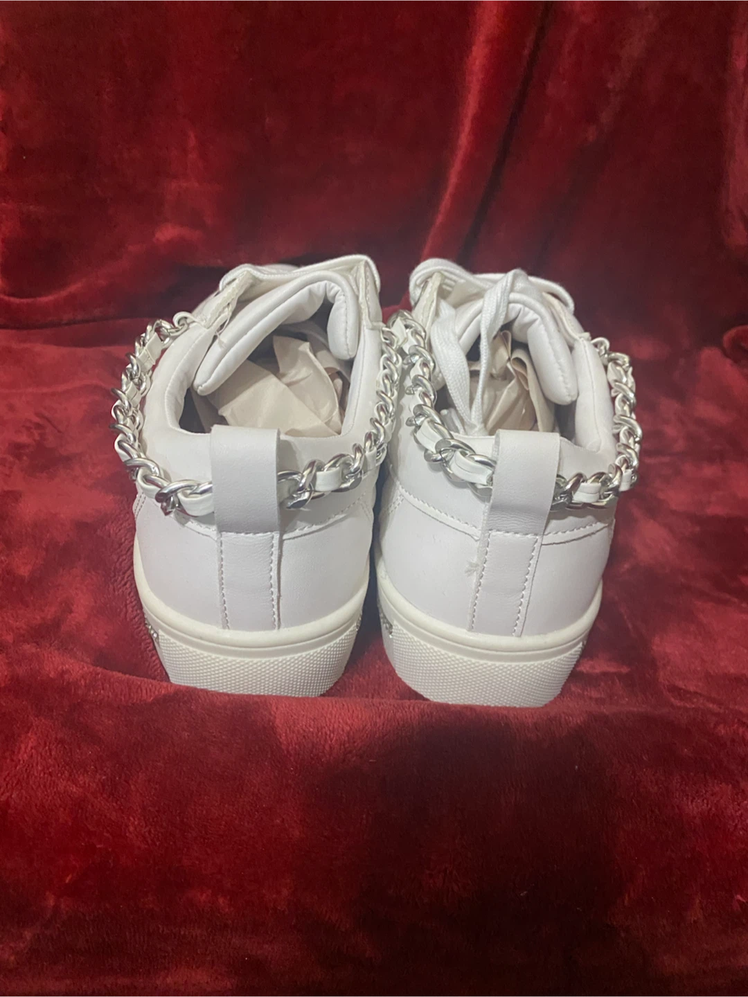 White Quilted Sneakers with Chain Detail - photo 5
