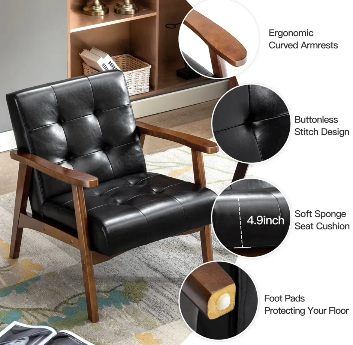 Black Armchair with Wooden Frame - photo 5