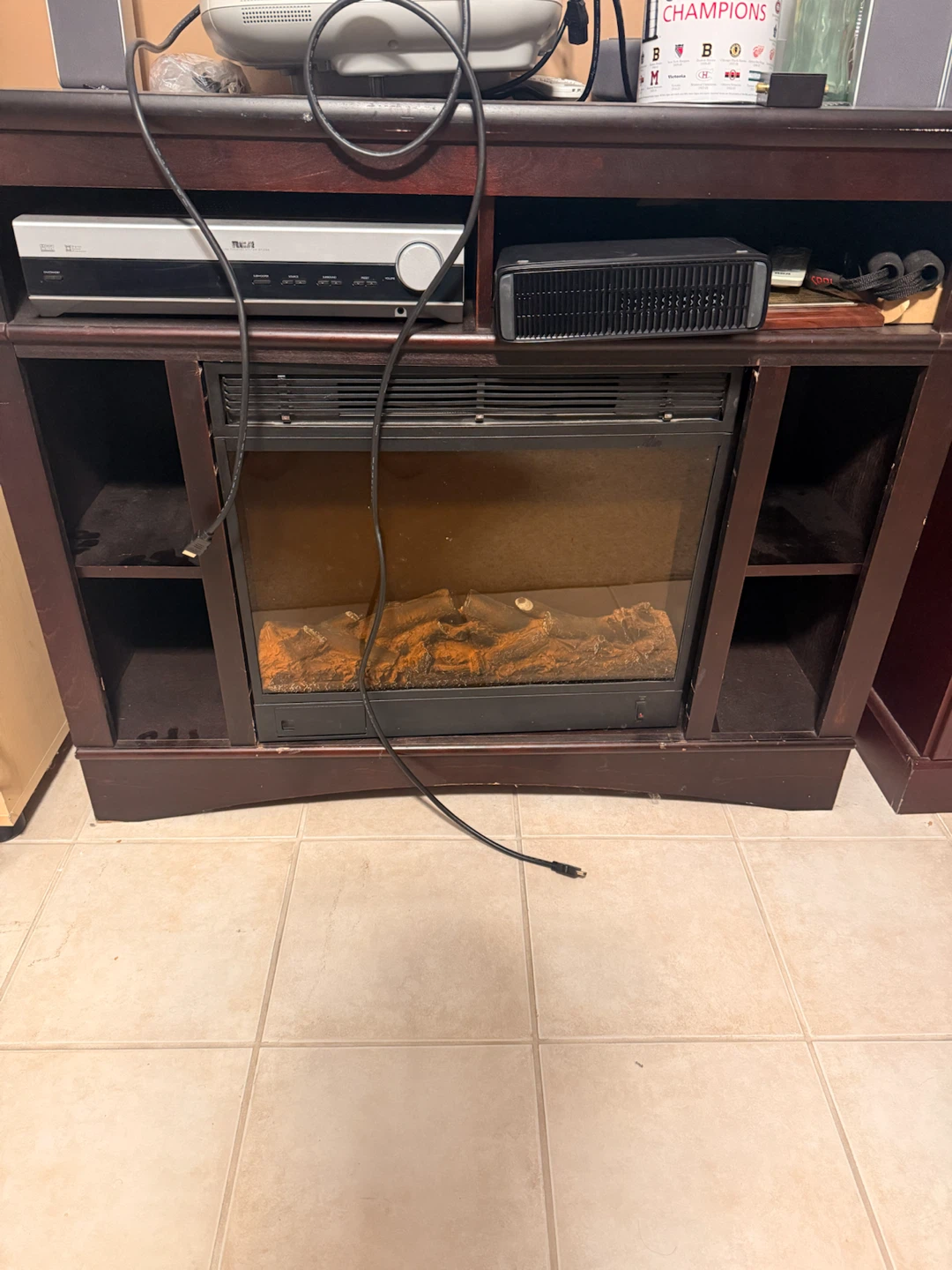 Dark Brown Electric Fireplace Entertainment Stand