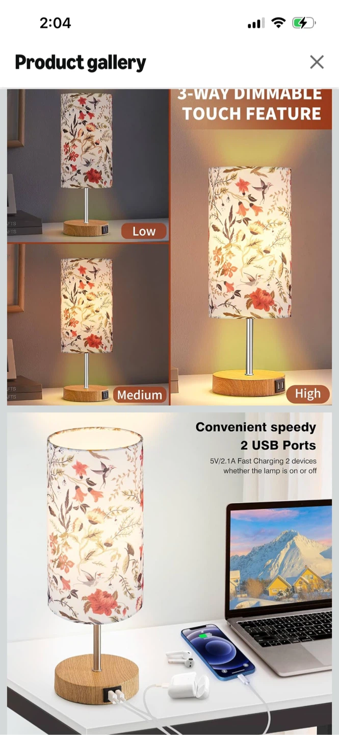 New-Floral Touch Control Desk Lamp with USB Ports