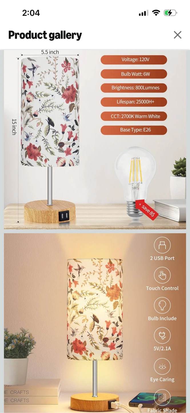 New-Floral Touch Control Desk Lamp with USB Ports - photo 2
