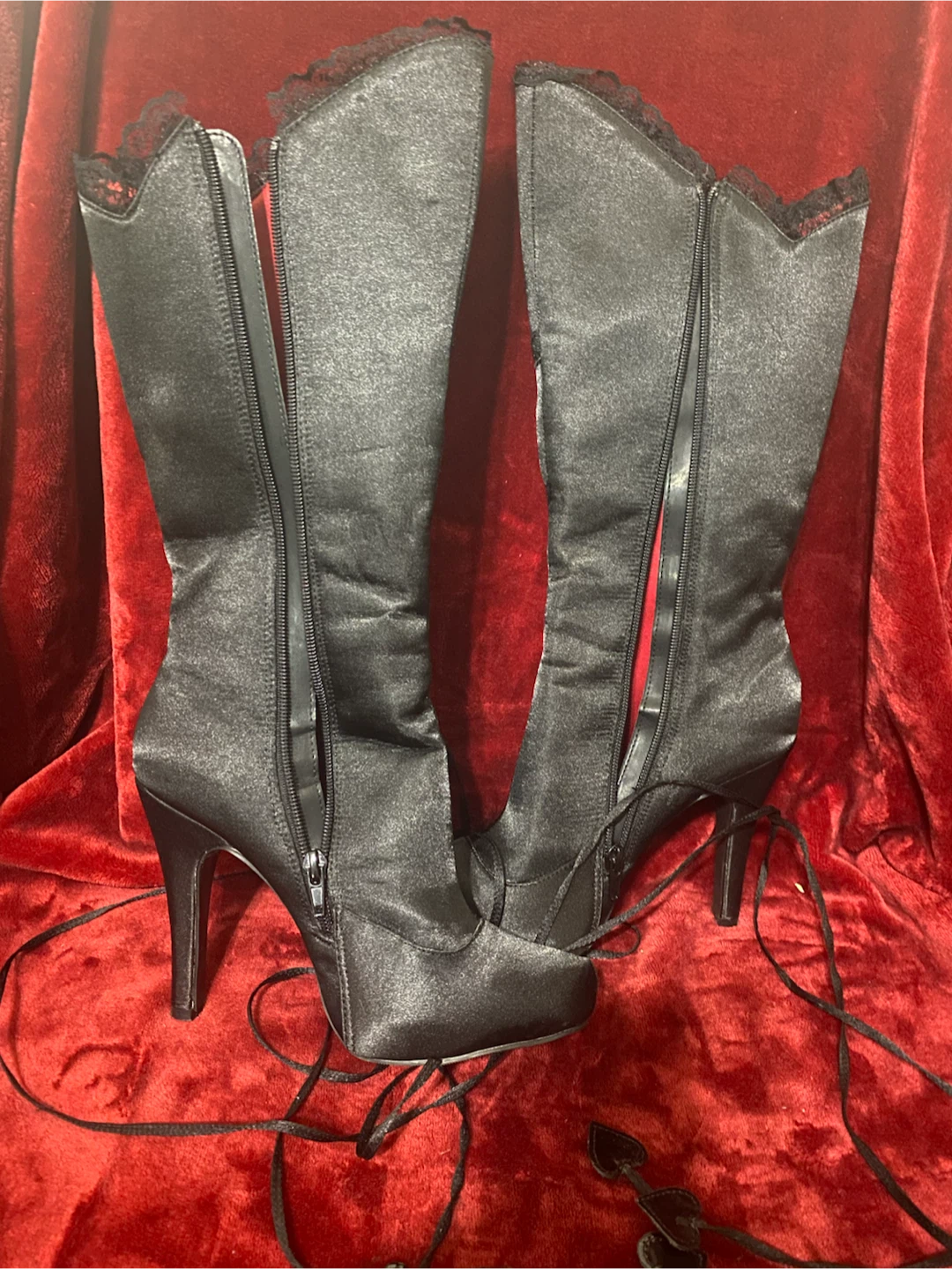 Ellie Black Satin Lace Up Boots