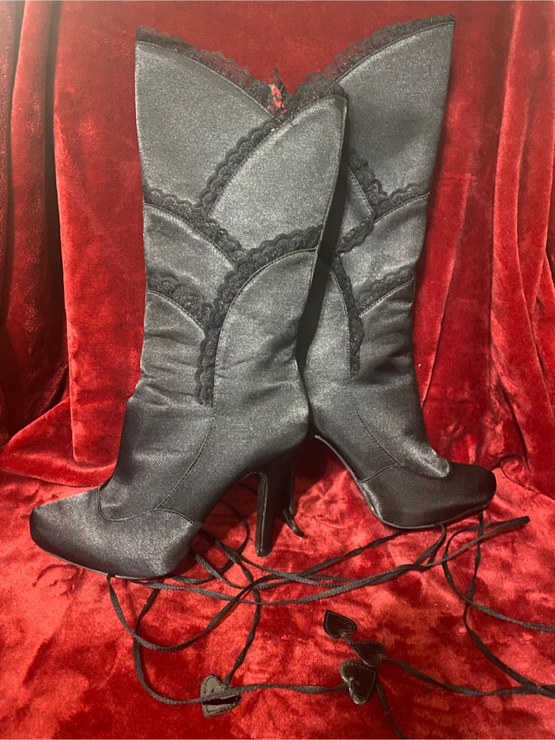 Ellie Black Satin Lace Up Boots - photo 2