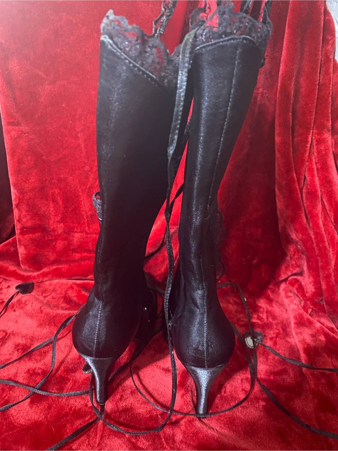 Ellie Black Satin Lace Up Boots - photo 5