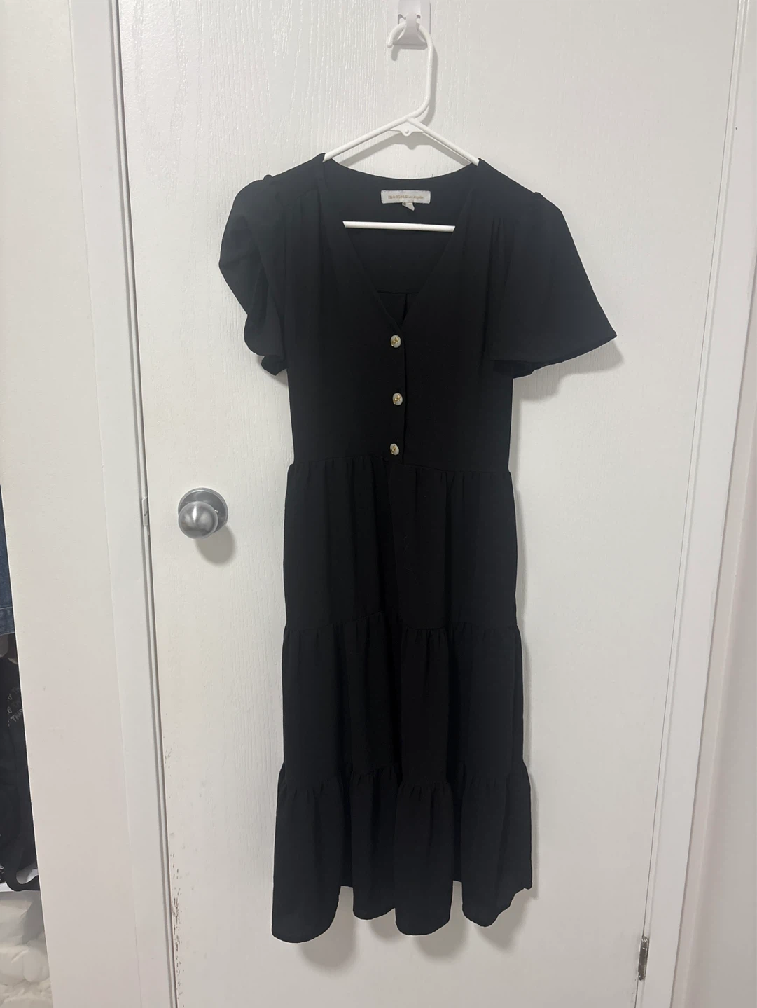 Black tiered midi dress