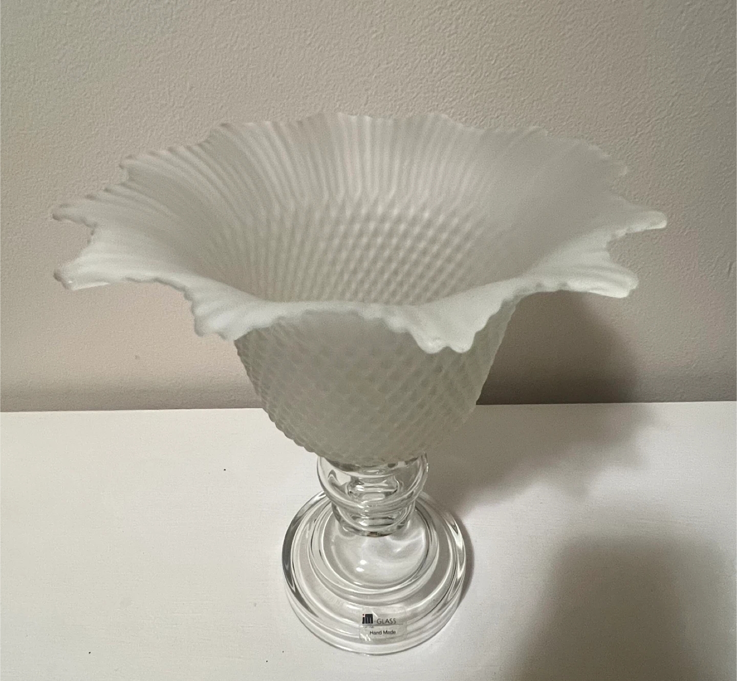 Vintage MCM frosted glass pedestal votive candle holder.