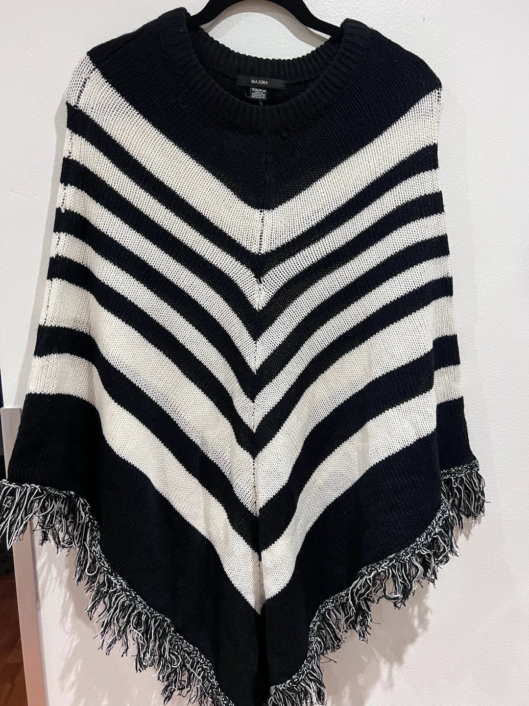 Black and White Striped Poncho Sweater