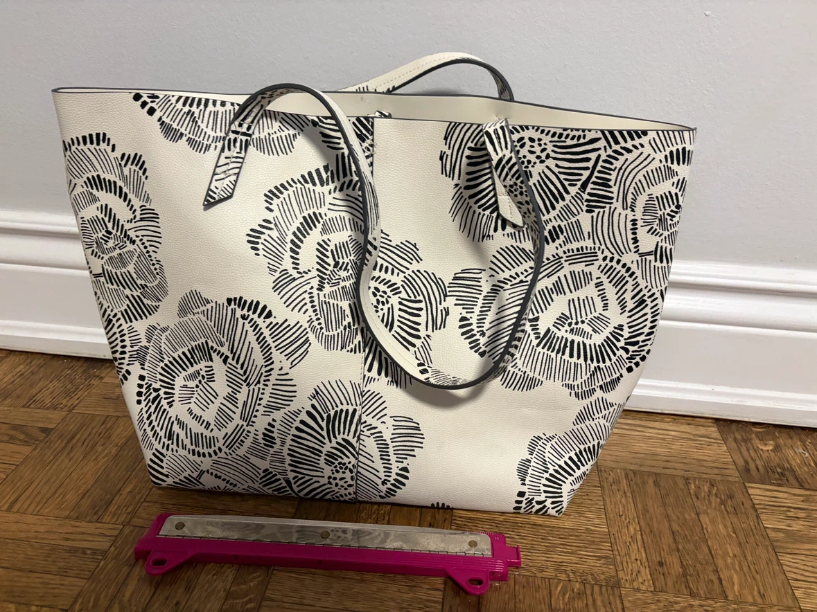 Indigo White and Black Floral Tote Bag