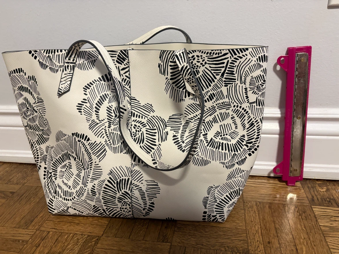 Indigo White and Black Floral Tote Bag - photo 2
