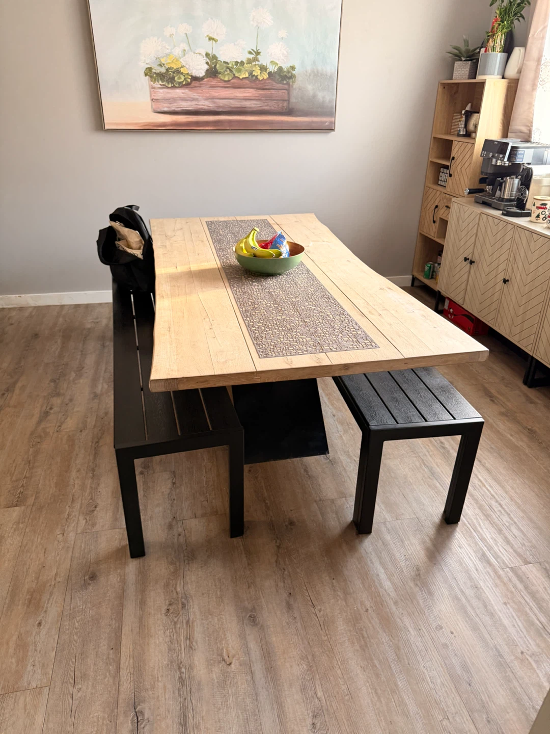 Wooden Dining Table with Black Metal Legs
