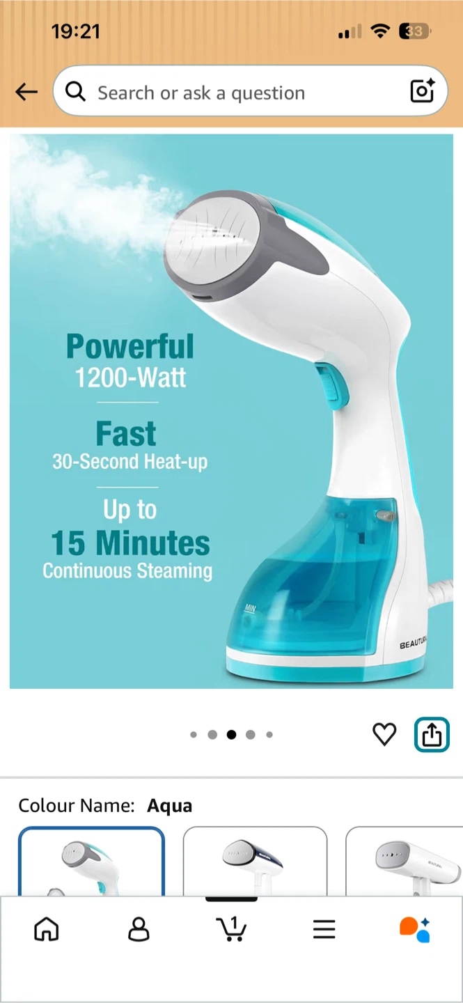 BEAUTURTLE Portable Garment Steamer - Aqua - photo 2
