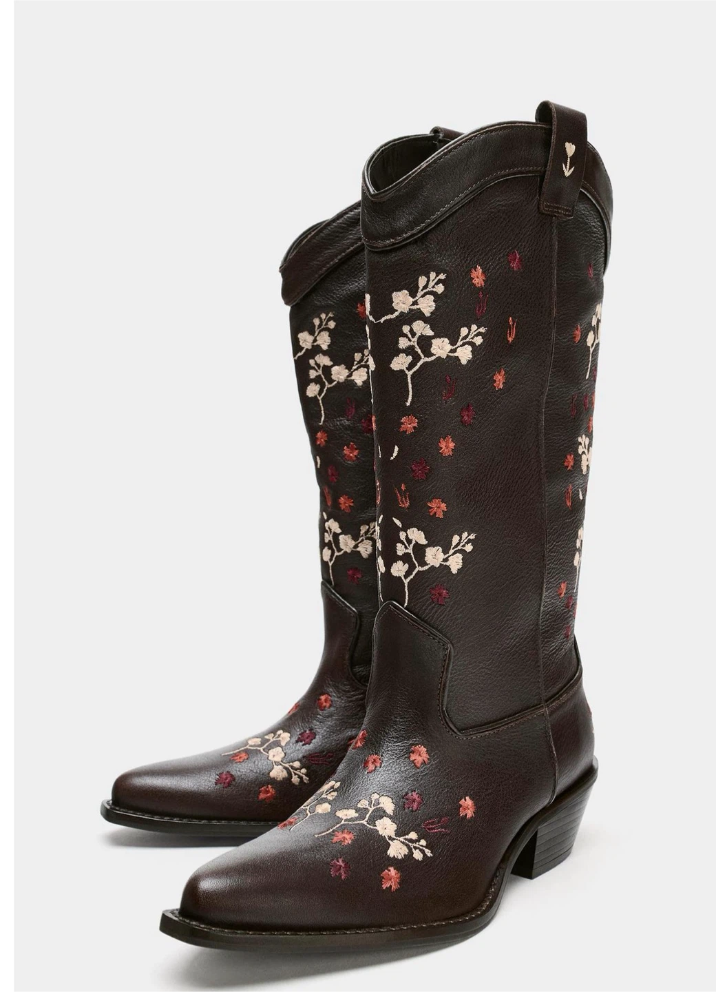 Brown Embroidered Leather Cowboy Boots