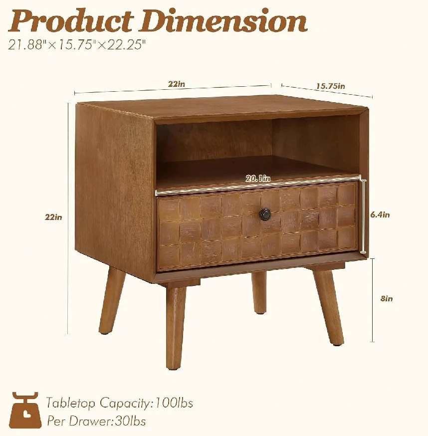 Brand New in Box Nightstand with Drawer and Open Shelf - photo 2