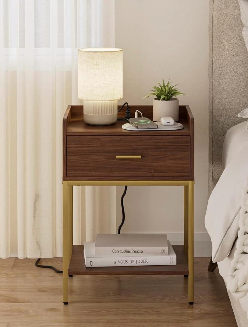 Brand New in Box Nightstand with Socket Walnut