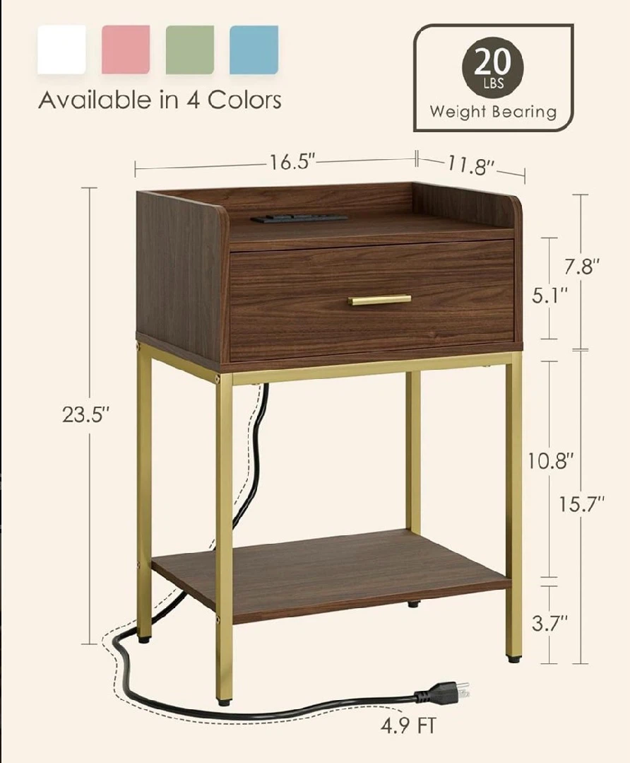 Brand New in Box Nightstand with Socket Walnut - photo 2