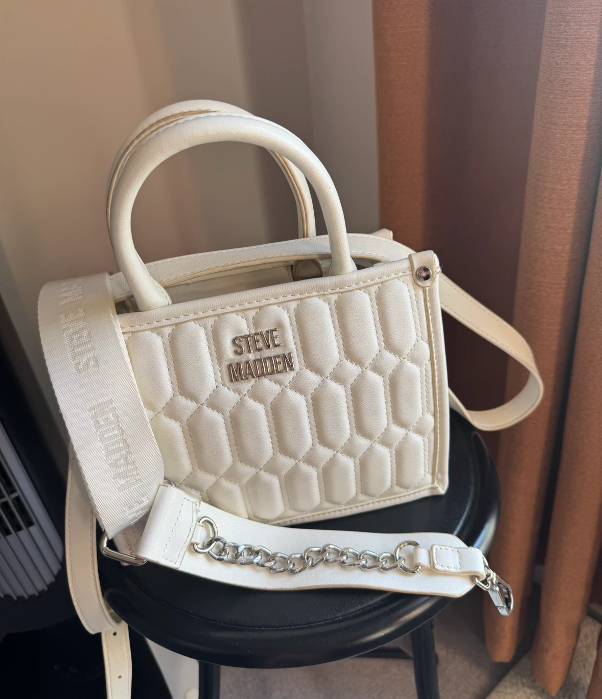 Steve Madden Quilted Top Handle purse- White