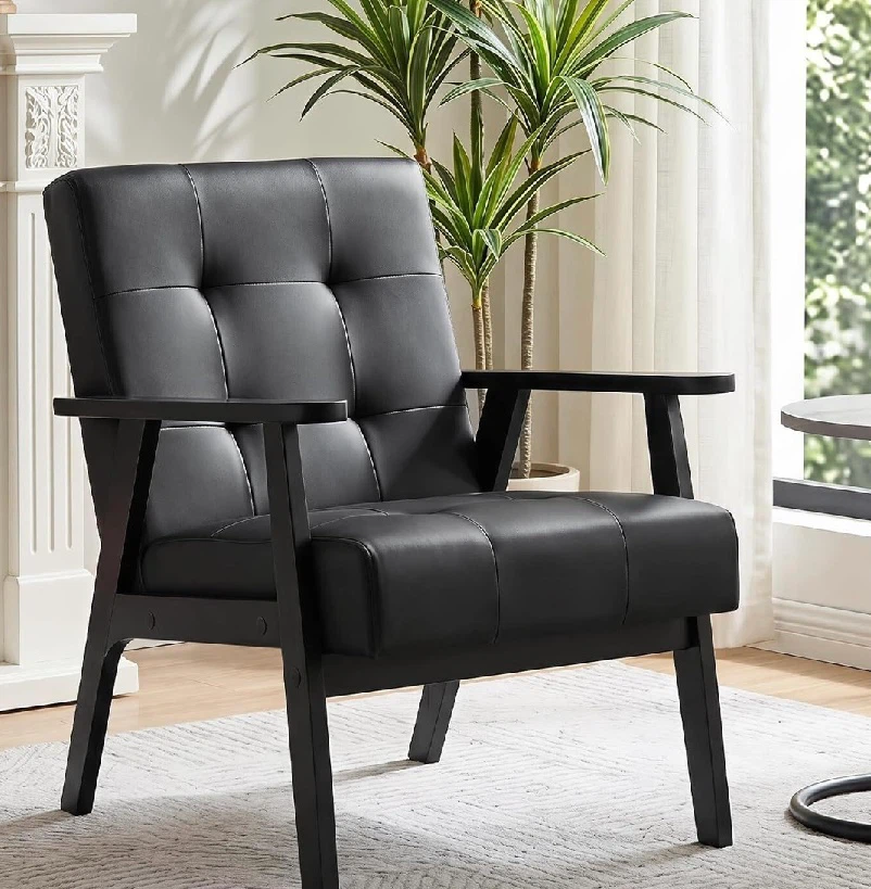 New in Box Leather Accent Chair, Black