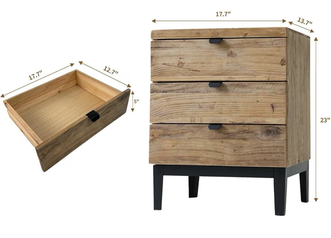 Brand New in Box Wnutrees Farmhouse 3-Drawer Nightstand - photo 2