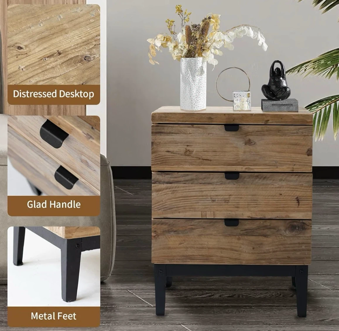 Brand New in Box Wnutrees Farmhouse 3-Drawer Nightstand - photo 4