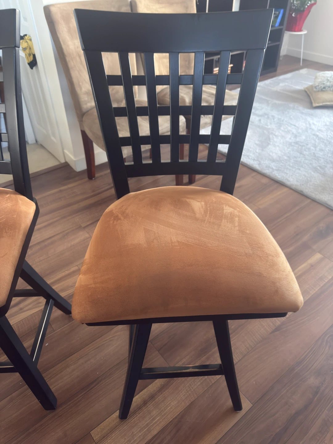 Black Swivel Bar Stool with Tan Seat - photo 2