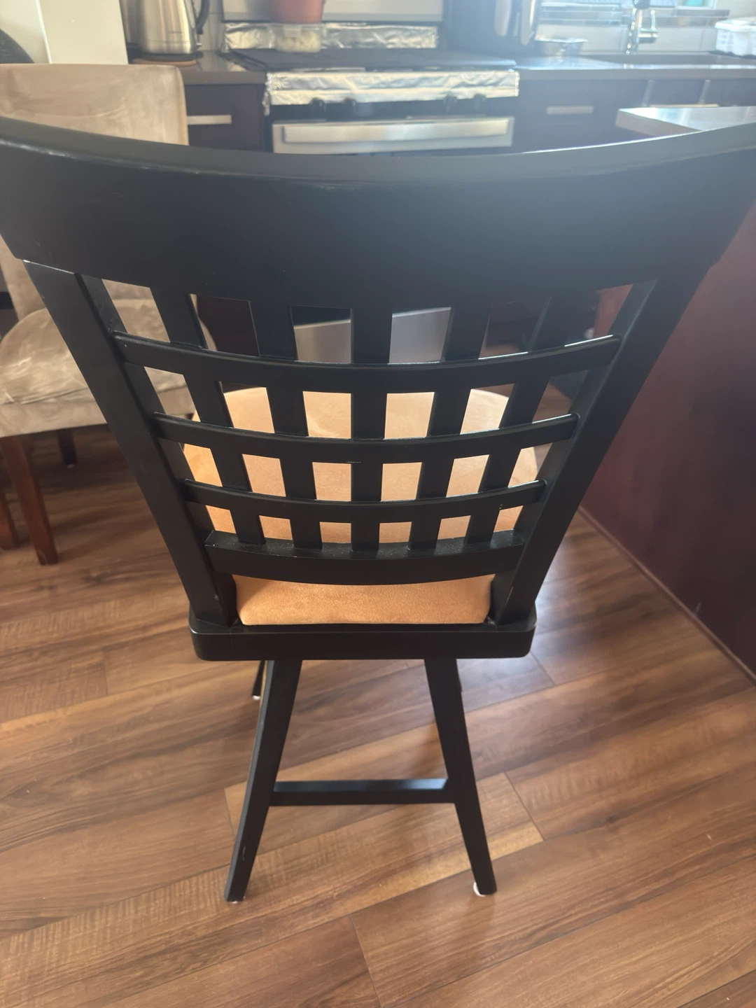 Black Swivel Bar Stool with Tan Seat - photo 4